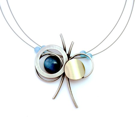 Two-tone Bright Blue Catsite Necklace by Christophe Poly - Click Image to Close
